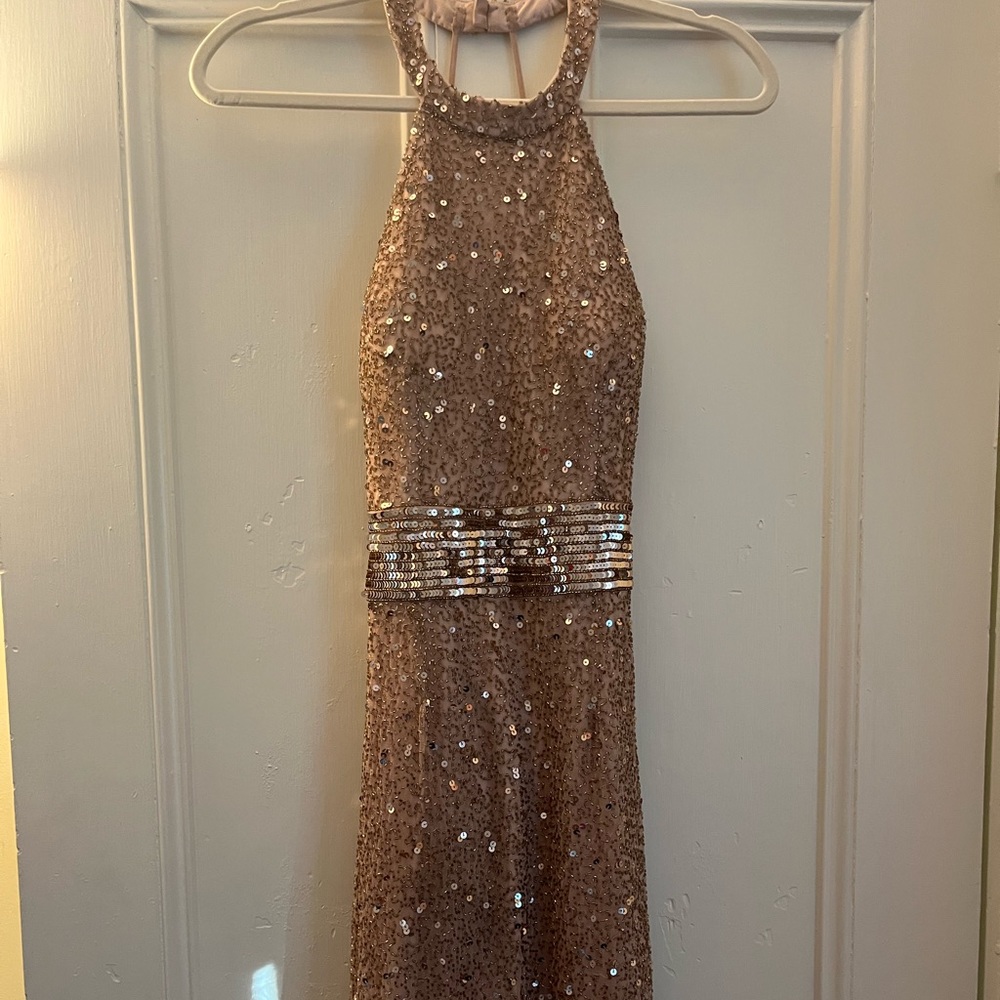 Ashley Lauren Champagne Halter Dress